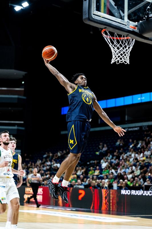 Michigan freshman Brandon McCoy Jr. scored 14 in a 96-84 exhibition loss to the Lithuania national team on Aug. 23.