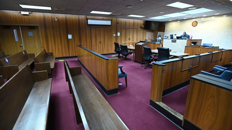 Oakland County Circuit Court Judge Kwame L. Rowe sits on the bench as his honor virtually arraigns accused Oxford High School active shooter Ethan Crumbley, Wednesday afternoon, Jan. 12, 2022. The courtroom is empty except for the judge and a Detroit News court reporter and staff photojournalist. 
Accused Oxford High School active shooter Ethan Crumbley (not pictured), 15, is virtually arraigned by Oakland County Circuit Court Judge Kwame L. Rowe, Wednesday afternoon, Jan. 12, 2022. Crumbley faces 24 counts, including murder, terrorism and gun charges in the Nov. 30 shooting rampage that left four students dead and seven other people injured, including a teacher.