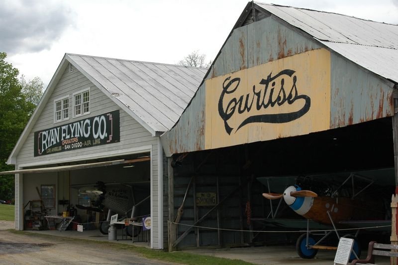 Two of several hangars at the Old Rhinebeck Aerodrome house vintage and operational aircraft used in the site's weekend air shows. The attraction was founded in the late 1950s by aviation enthusiast Cole Palen.