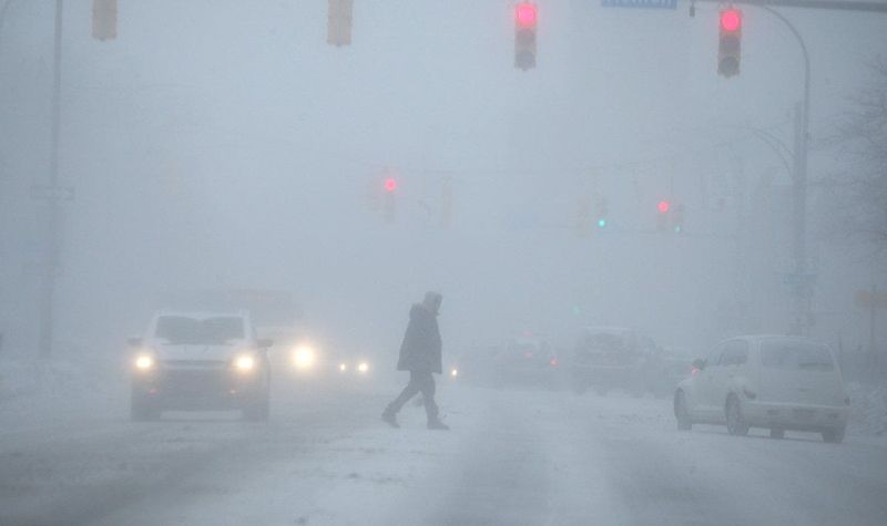 Near whiteout conditions along Main Street in Rochester as the polar vortex hit western New York Jan. 30