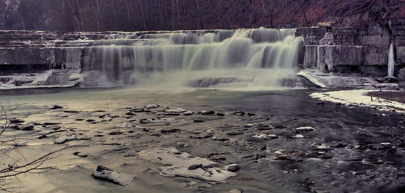 Nearing dusk at the lower falls at Taughannock Park in Trumansburg.