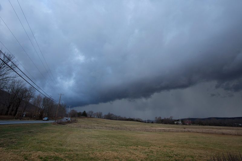 Thunderstorms pass over Vernon NJ near Rt 94 entering Warwick soon after on Sunday afternoon Jan. 10, 2016