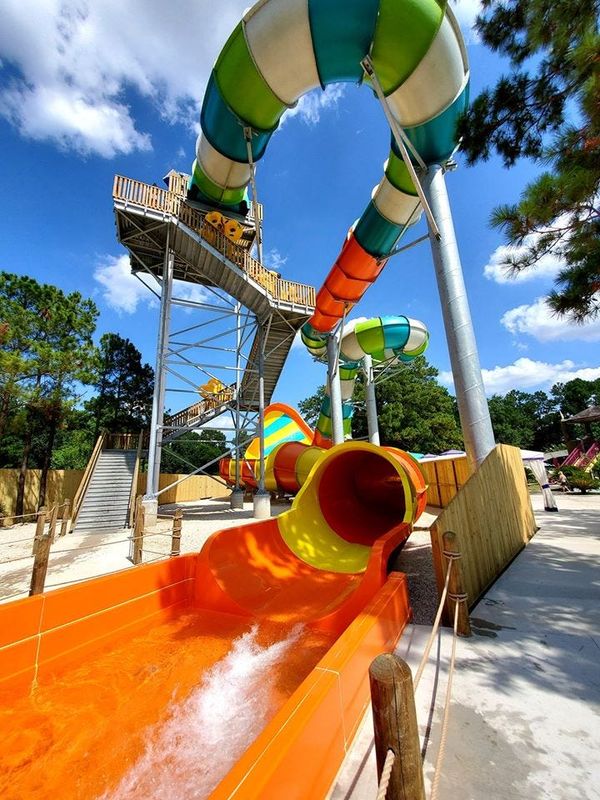 The Wahoo Wave waterslide is 60 feet tall and is part of the waterpark at Six Flags Darien Lake.