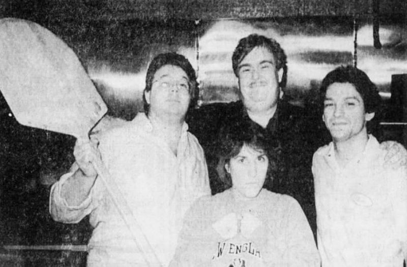 After entertaining and cooking for a few lucky Batavians in 1987, actor John Candy posed with, from left, Sheraton Inn chef Todd Seligman, Debbie Clark and Nick Cinquino, manager of The Pizza Partners restaurant.