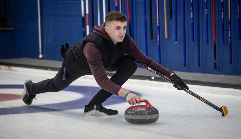 Danny Casper practices curling at the Ardsley Curling Center Jan. 28, 2024, Casper and fellow Briarcliff Manor native Andrew Stopera are competing on two of the top teams at the U.S. curling nationals.