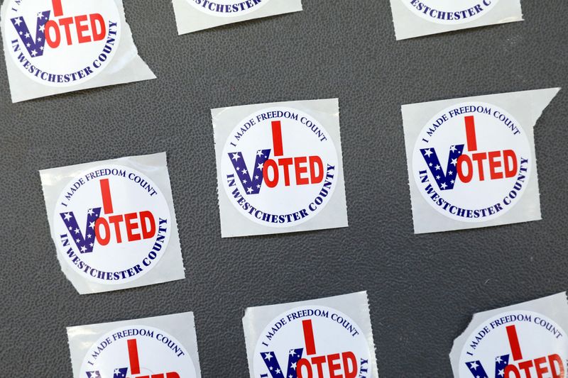"I Voted" stickers were distributed after voting in the school district budget vote and board election at Ridgeway Elementary School May 21, 2024.