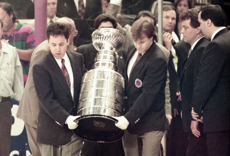 The Stanley Cup is carried out to the ice after the Rangers defeated Vancouver in game 7 of the Stanley Cup Finals at Madison Square Garden June 14, 1994.