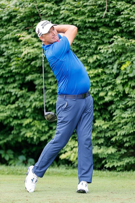 Padrig Harrington tees of on 16 and finished at minus-4 for the day to win his third straight Dick's Sporting Goods Open championship, June 23, 2024.