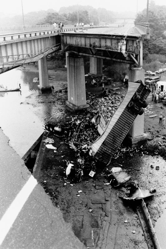 A section of the Mianus River Bridge on I-95 in Greenwich collapsed into the river below during the early morning hours of June 28, 1983. The collapse killed three people and injured three others.