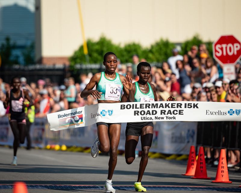 Grace Loibach Nawowuna of West Chester, Pensylvania, wins the 2024 women's 15K Boilermaker and will be back in Utica to defend her title Sunday.