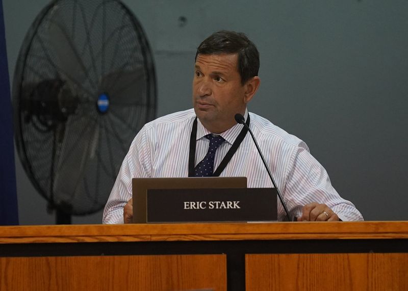 Eric Stark, Assistant Superintendent for Business, offers comments during a school board meeting at the East Ramapo Central School District Administration Building in Spring Valley on Wednesday, August 14, 2024.
