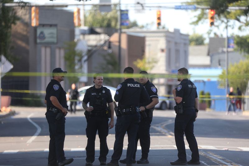 Rochester police continue their investigation into where two men were shot at the corner of North Clinton Avenue and Evergreen Street in Rochester, on Sept. 5, 2024,. They were taken to Strong Memorial Hospital.