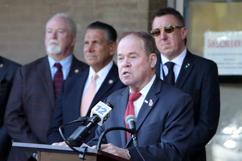 County Executive Ed Day declares Sain Building surplus and unveils plan for redeveloping the property for mixed-use commercial and workforce housing during a press conference Oct. 16, 2024 in New City.