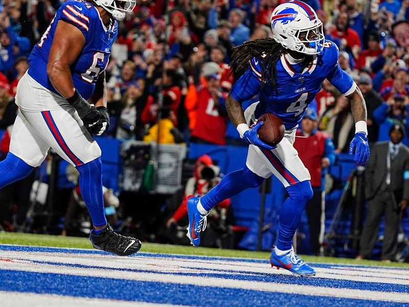 Running back James Crook was big part of the Buffalo Bills offense in 2024 with nearly 1,270 total yards and 18 touchdowns. He scores one of those touchdowns here against the Kansas City Chiefs in November.