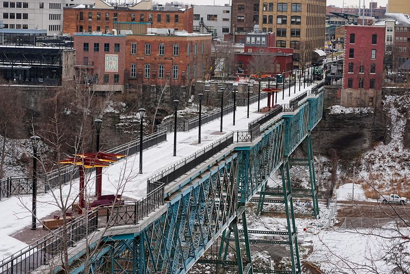 The Pont de Rennes pedestrian bridge in December 2024, as upgrades were completed on the span.