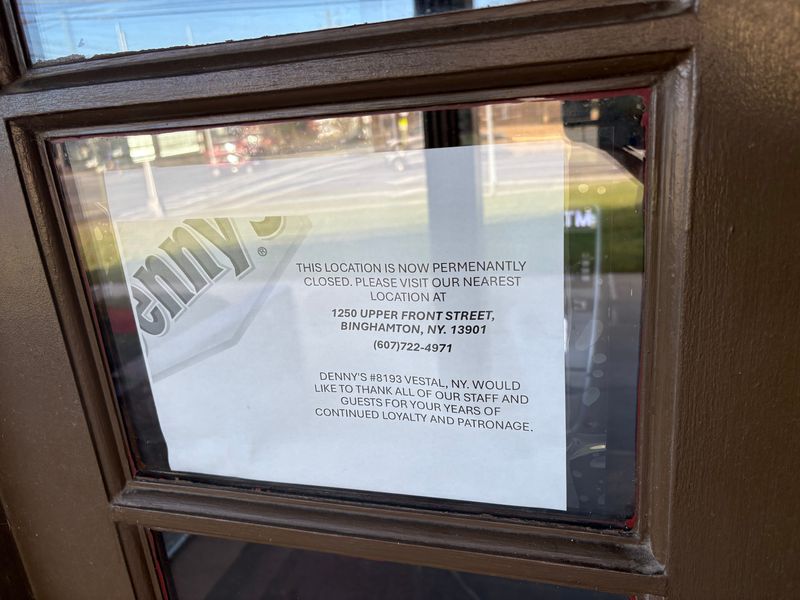 The sign posted on the door of Denny's, located at 4024 Vestal Parkway E., on Tuesday, Dec. 31, 2024.