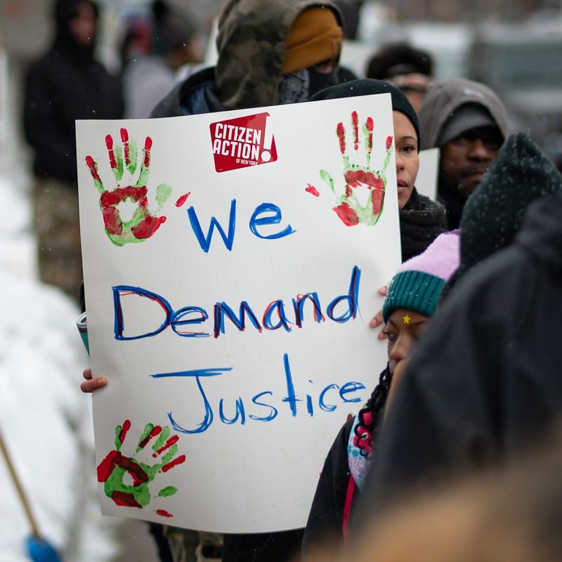Demanding justice, Citizen Action of New York and Indivisible Mohawk Valley held a rally for Robert Brooks outside of the State Office Building in downtown Utica on Saturday, January 11, 2025.