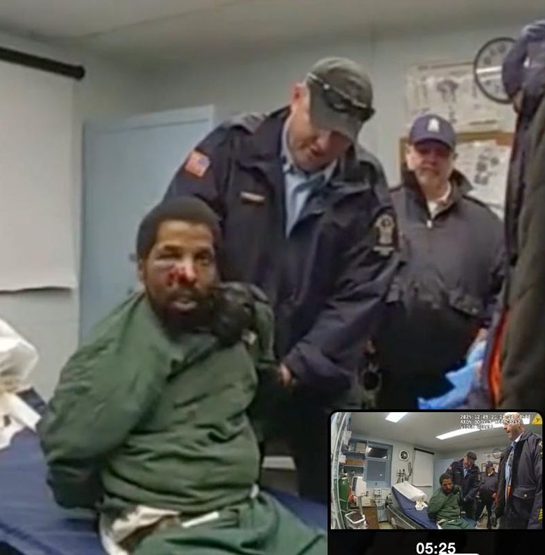 Robert Brooks, an inmate at Marcy Correctional Facility in New York is seen bloodied as correctional officers detain him in prison on Dec. 9, 2024. The image taken from officers body-worn cameras worn were provided by the New York State Attorney General's office.