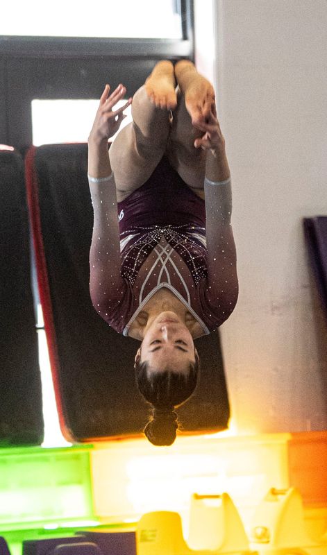 Nina Mori of Ossining competes in the Floor Exercise during the Section 1 Gymnastics Championships at Eclipse Gymnastics in Mahopac Feb. 10, 2025.