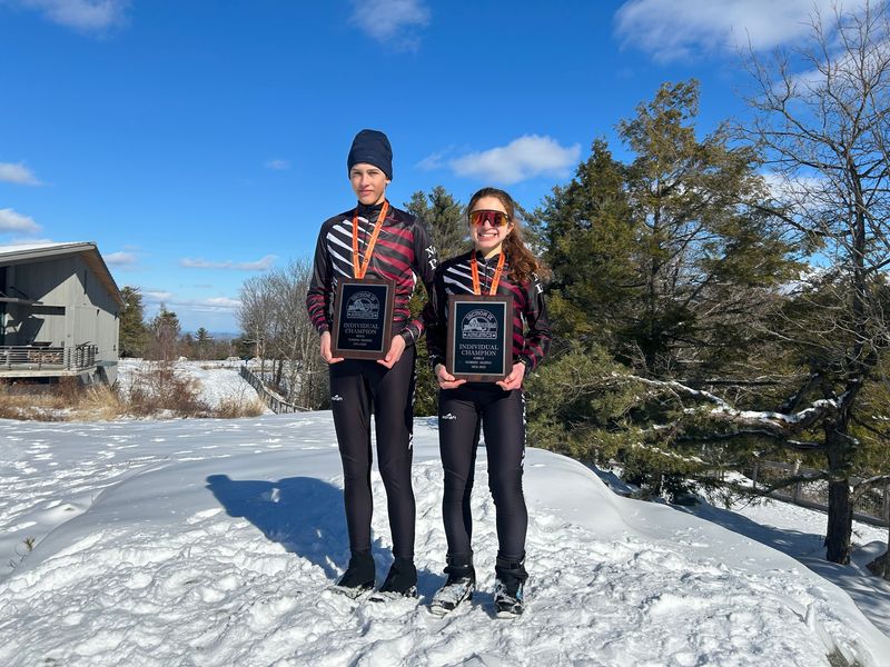 Section 9 nordic ski individual champions Matei Jirka and Dylan Friedman, both of New Paltz. ANN GREGORY