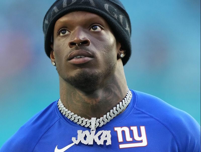 Dec 5, 2021; Miami Gardens, Florida, New York Giants wide receiver Kadarius Toney (89) walks off the field after the game against the Miami Dolphins at Hard Rock Stadium. Mandatory Credit: Jasen Vinlove-USA TODAY Sports