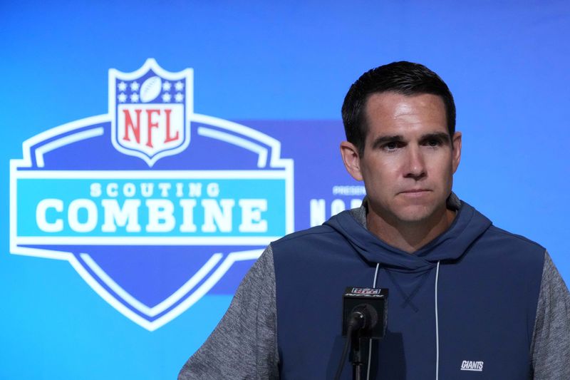 Feb 28, 2023; Indianapolis, IN, USA; New York Giants general manager Joe Schoen during the NFL combine at the Indiana Convention Center. Mandatory Credit: Kirby Lee-USA TODAY Sports