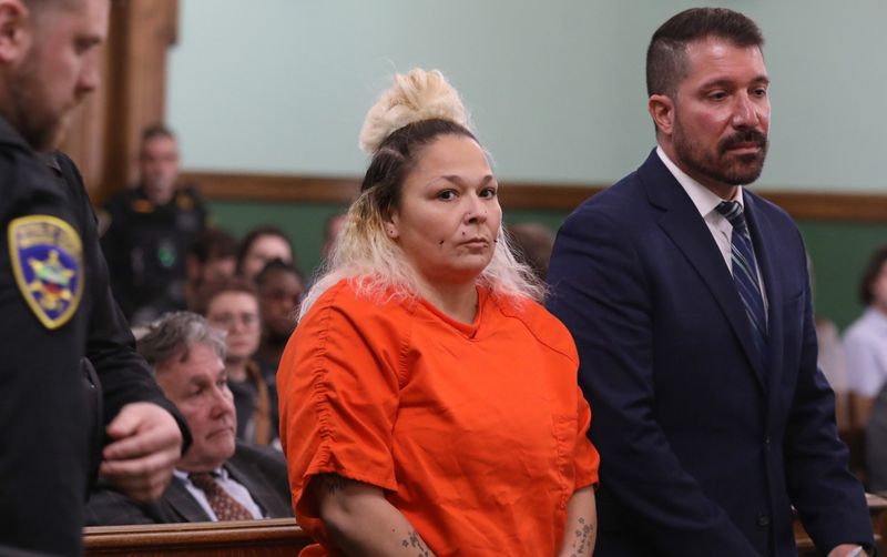 Precious Arzuaga, 38, appears for arraignment on charges stemming from the torture and death of Sam Nordquist, at Ontario County Court in Canandaigua Tuesday, March 11, 2025.