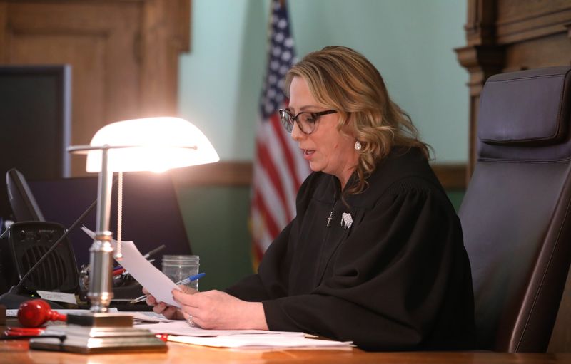 Ontario County Court Judge Kristina Karle reads the charges stemming from the torture and death of Sam Nordquist, to each of six defendants at Ontario County Court in Canandaigua Tuesday, March 11, 2025.