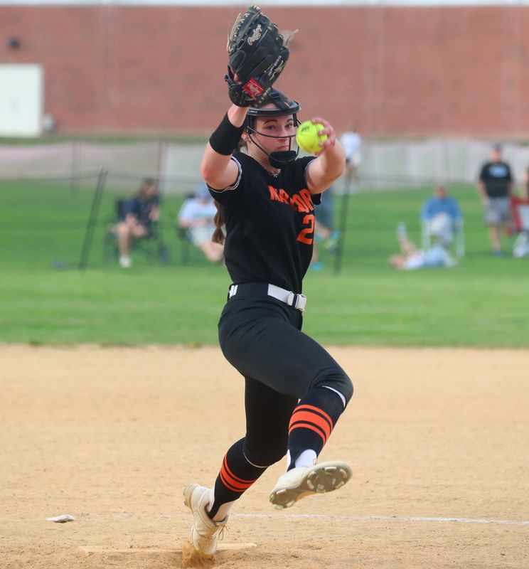 Marlboro's Samantha Maleck pitches during their game versus New Paltz on April 24, 2025.
