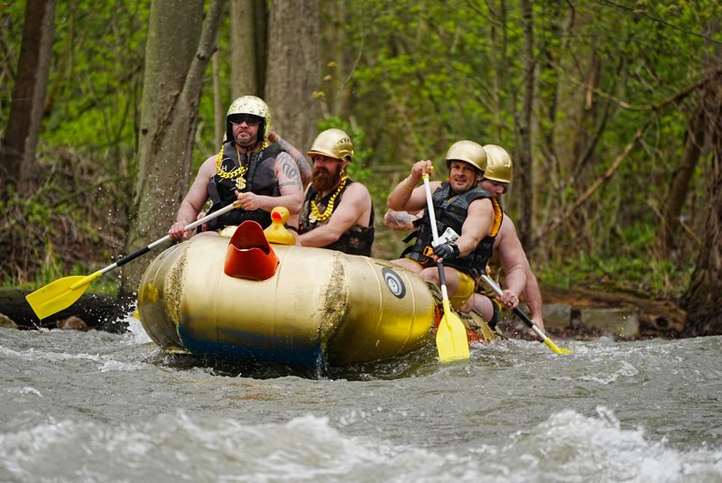 Some participants had a theme both in outfits and boat design for the Wild Water Derby on Canandaigua Outlet. This boat called Speedo Torpeedo was decorated as a rubber duck on April 26, 2025.