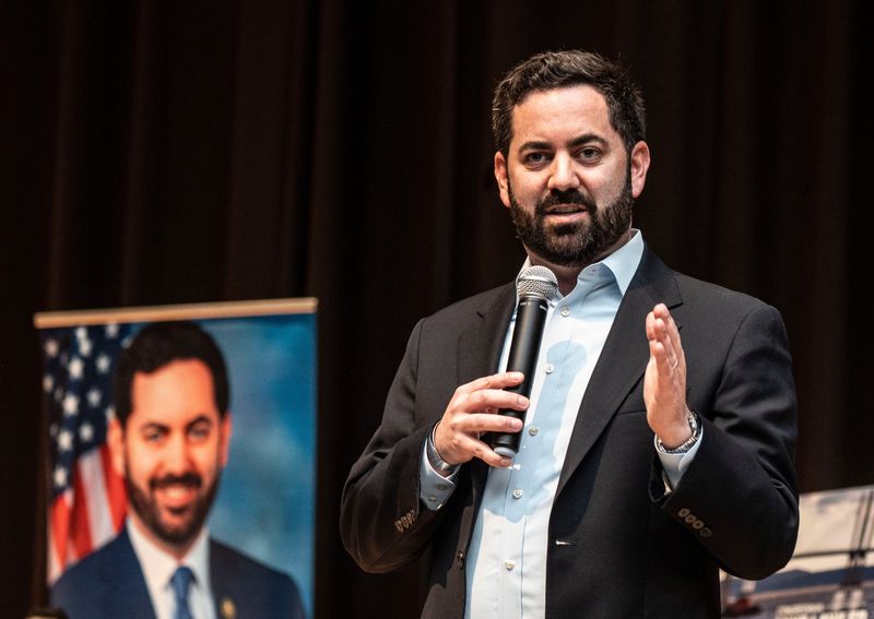 U.S. Rep. Mike Lawler answers a question during a town hall event at Clarkstown South High School in West Nyack April 27, 2025.