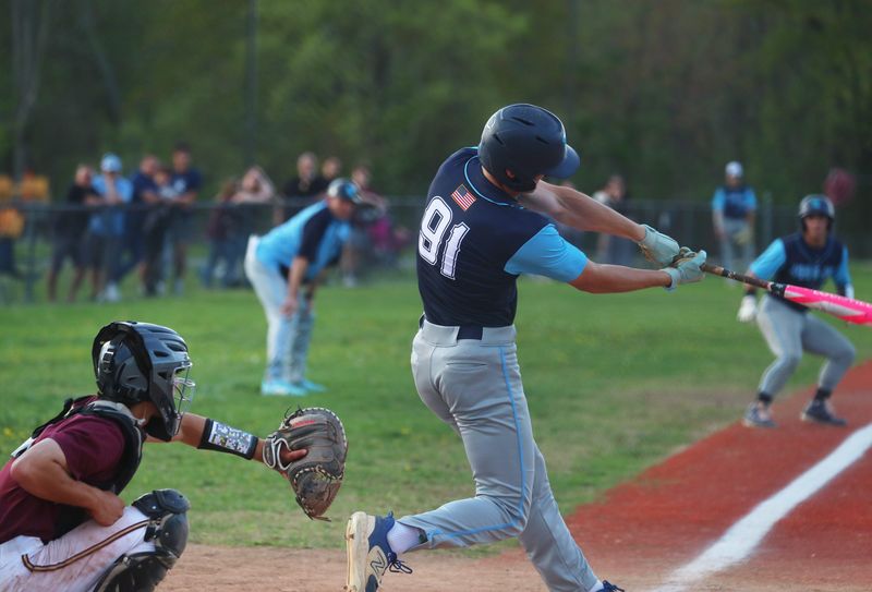 John Jay's Austin Seipp, photographed during a May 2 game, drove in two runs against Fox Lane during the Strike Out Cancer baseball tournament on May 10, 2025.