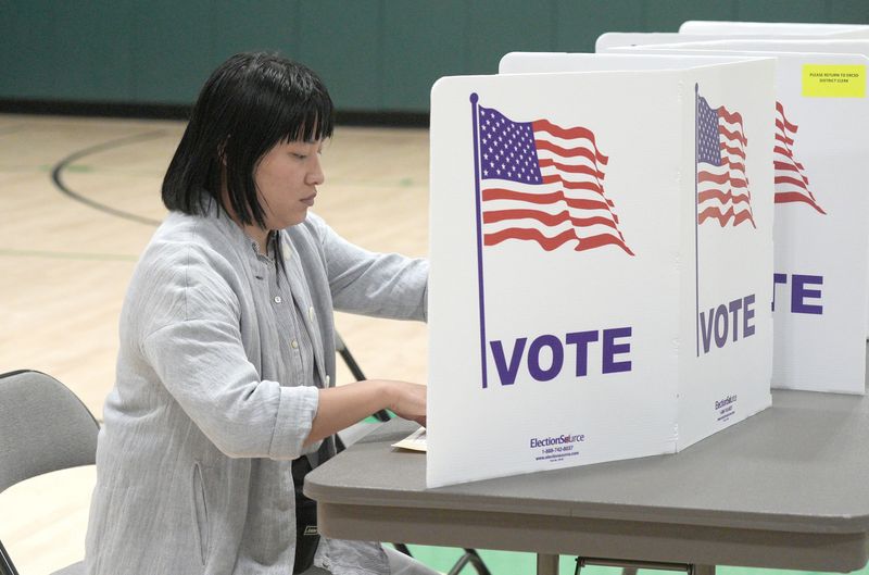 Sophia Dunn-Fox votes at the Pomona Middle School polling site for the East Ramapo Schools budget voting May 20, 2025.