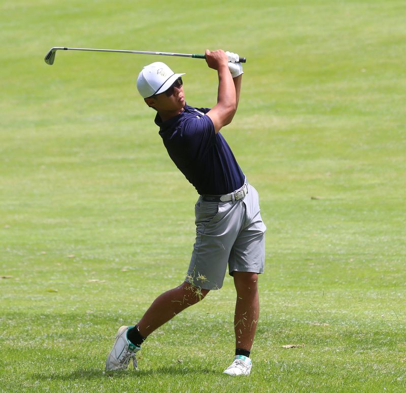 Newburgh Free Academy's Josh Yan during the Section 9 Boys Golf Championship at McCann Memorial Golf Course in Poughkeepsie on May 27, 2025.