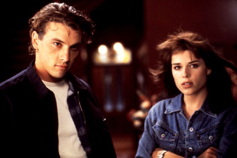 Skeet Ulrich, shown here with Neve Campbell in Wes Craven’s “Scream,” will be one of the celebrity cut-ups at “Silver Scream Con” this weekend in Danvers.
