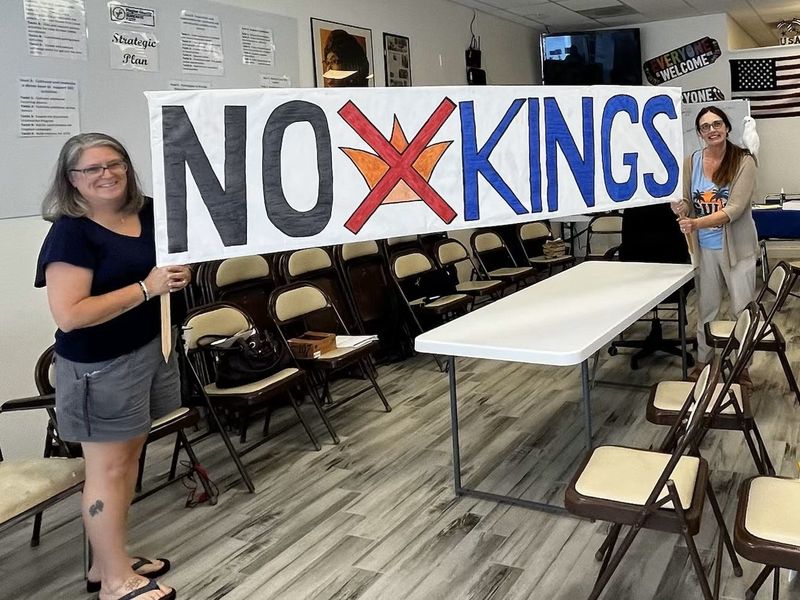 Signs that will be used at No Kings anti-Trump protests in Palm Coast on June 14 are shown in images provided by 50501 organizer Vicky Haley.