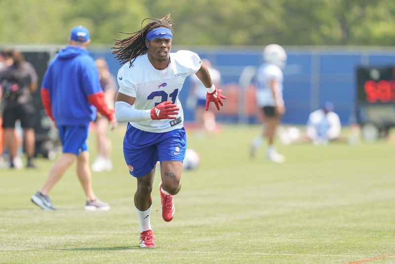 Jun 11, 2025; Orchard Park, NY, USA; Buffalo Bills cornerback Maxwell Hairston (31) works out during Minicamp at Highmark Stadium. Mandatory Credit: Gregory Fisher-Imagn Images