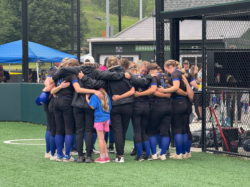 Haverling's softball team shares one final, emotional huddle after a 4-0 loss to Section II's Chatham in the NYSPHSAA Class B softball final Saturday, June 14, 2025 at Greenlight Networks Grand Slam Park in Binghamton.
