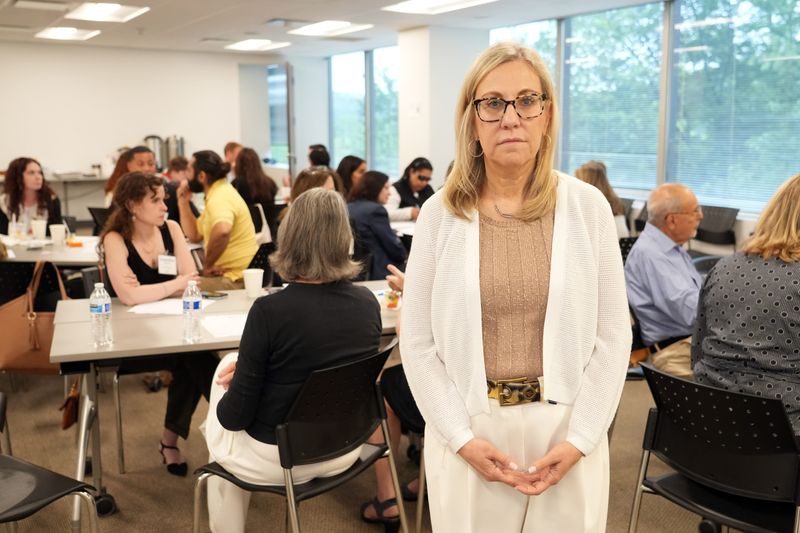 Jan Fisher, executive director of Nonprofit Westchester, during a program for nonprofit leaders, business professionals, and others to discuss what can be done to safeguard the most vulnerable who would be affected by expected cuts to Medicaid, SNAP, and other safety net programs, June 13, 2025 in Elmsford.