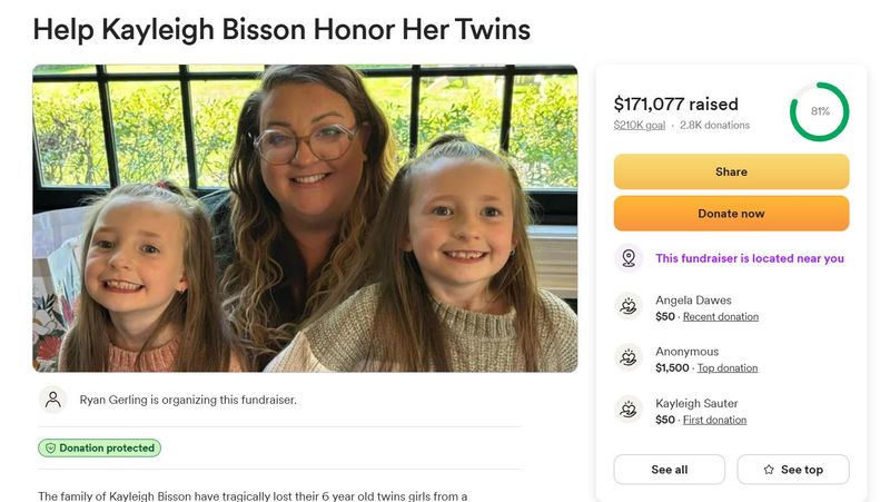 Twin sisters Emily and Kenni Bisson, 6, of Clark Mills, Oneida County, were killed in an EF-1 tornado on June 22, 2025. Here with their mother Kayleigh Bisson.