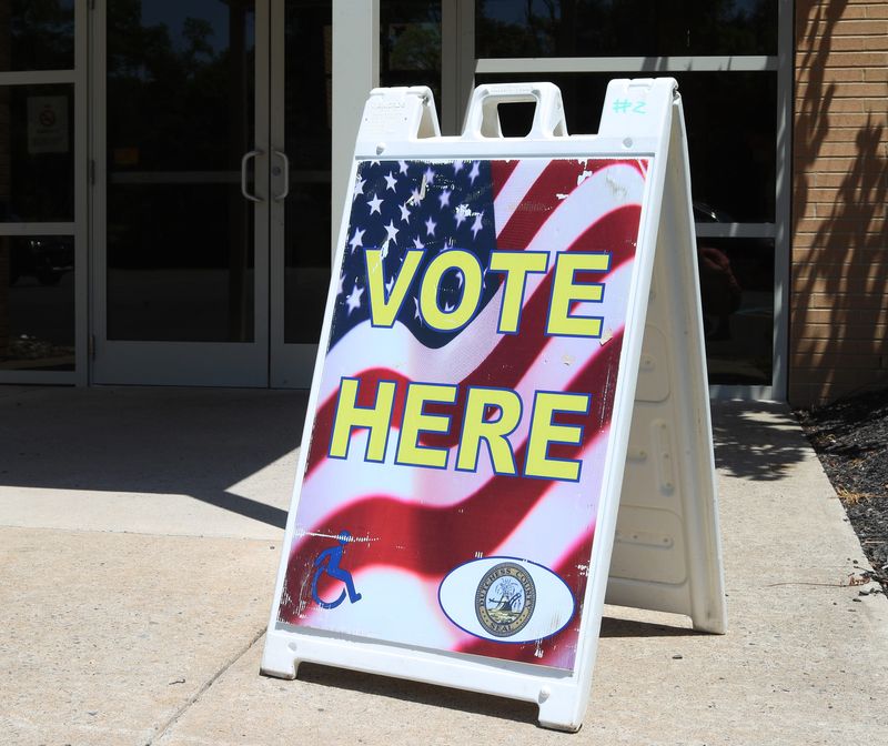 A Vote Here sign outside of Saint John’s Evangelical Lutheran Church in the City of Poughkeepsie on June 24, 2025.
