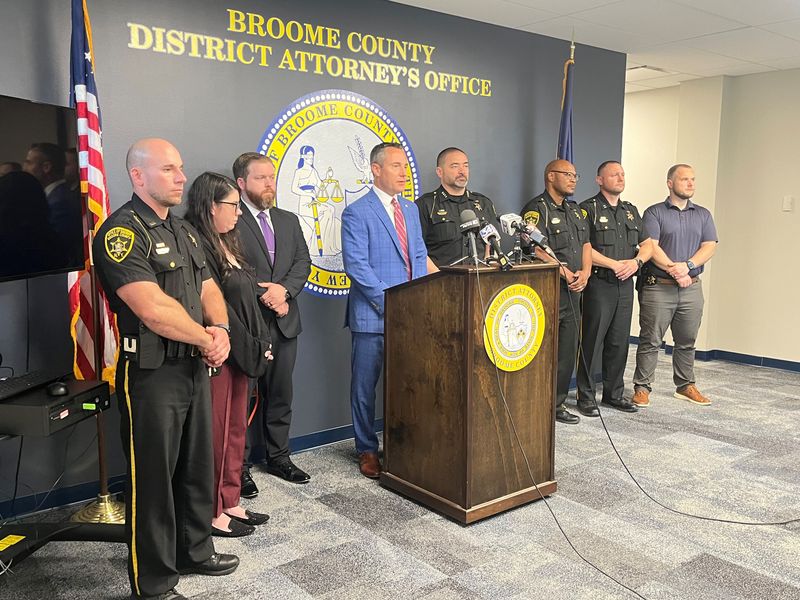Megan Carey joined Broome County District Attorney Paul Battisti, Broome County Sheriff Fred Akshar and members of law enforcement for a press conference following the sentencing of Patrick Proefriedt, who pleaded guilty in the death of his and Carey's infant daughter.