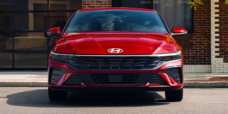 A red 2025 Hyundai Elantra compact car