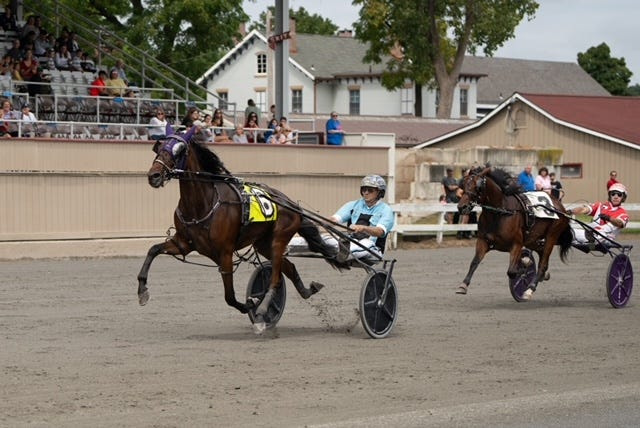 Harness racing at the annual Grand Circuit Races at Goshen Historic Track.