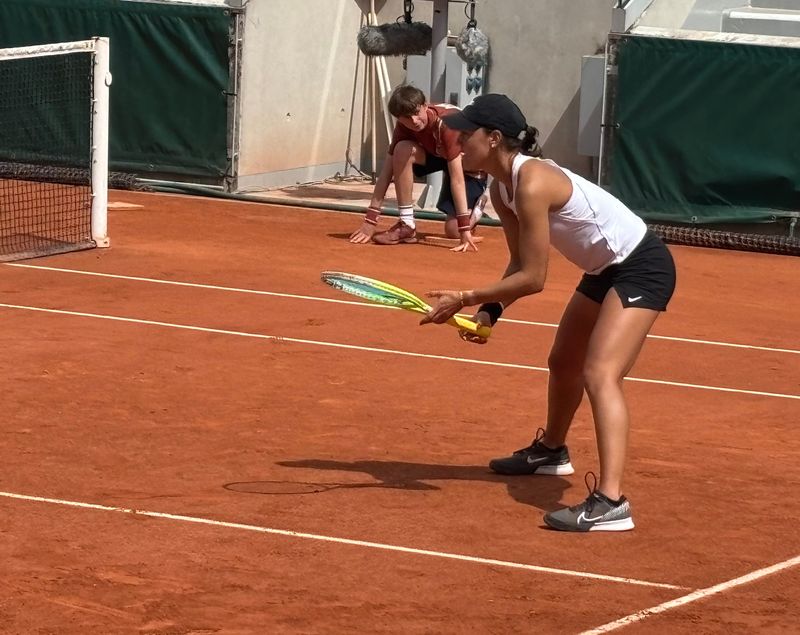 Quinn Gleason competes at the French Open.