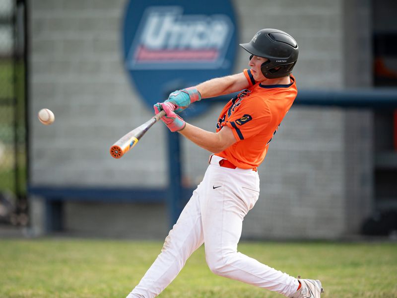 Tyler Lokker takes a swing for Smith Post Tuesday at Utica University. Defending chmpion Smith Post is the No. 1 seed for District V's senior division playoffs.
