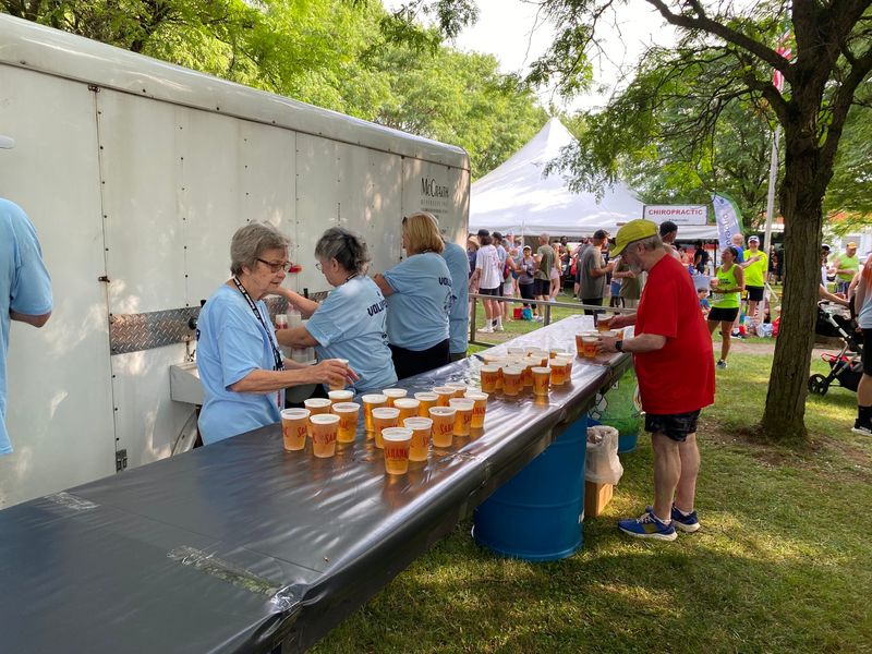 Runners enjoy Weekend Warrior after the Boilermaker road race.