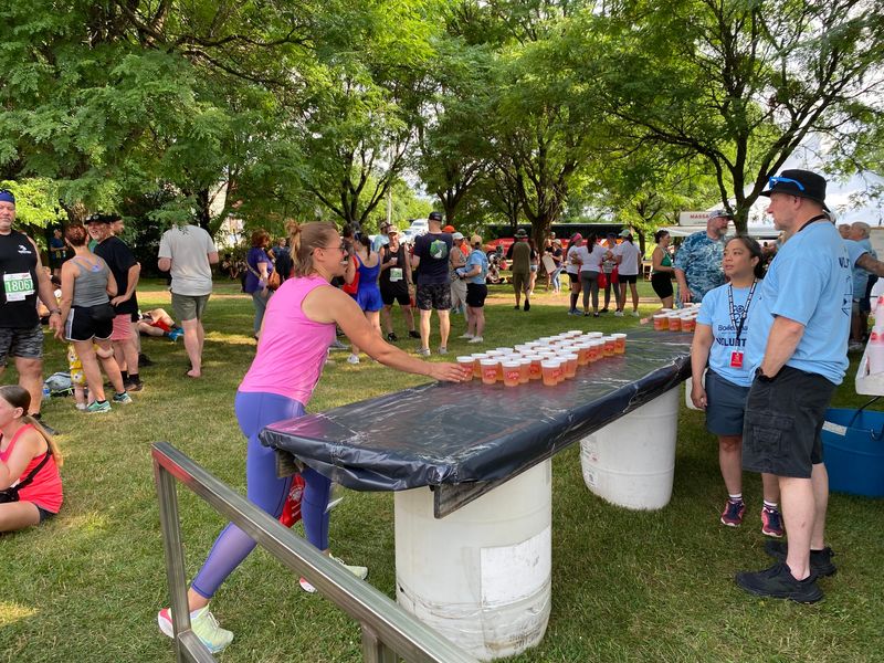 Runners enjoy Weekend Warrior after the Boilermaker road race.