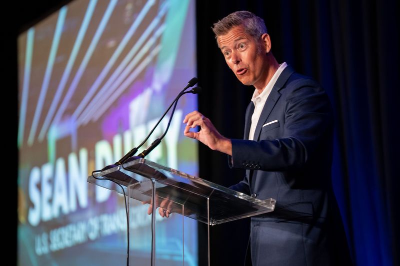 U.S. Department of Transportation Secretary Sean Duffy speaks during a press conference announcing the Music City Loop tunnel project at the Hilton BNA Hotel in Nashville, Tenn., Monday, July 28, 2025. Elon Musk's The Boring Company plans to build the high-speed tunnel from Nashville International Airport to downtown.