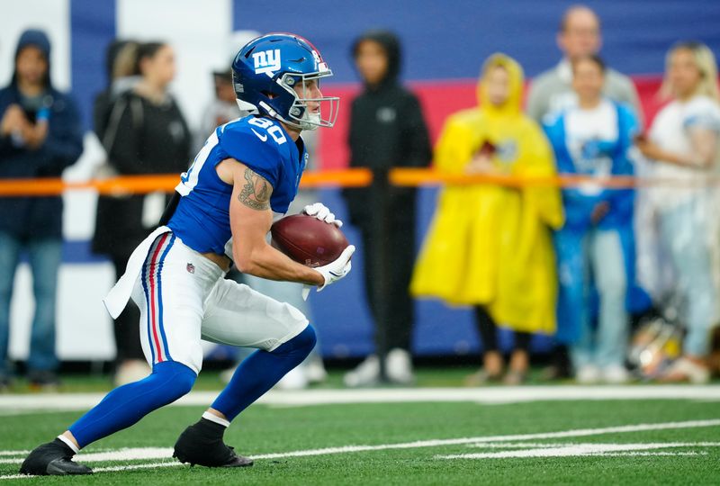 New York Giants wide receiver Gunner Olszewski (80) is shown just before the first preseason game of the season, Thursday, August 8 2024, in East Rutherford.